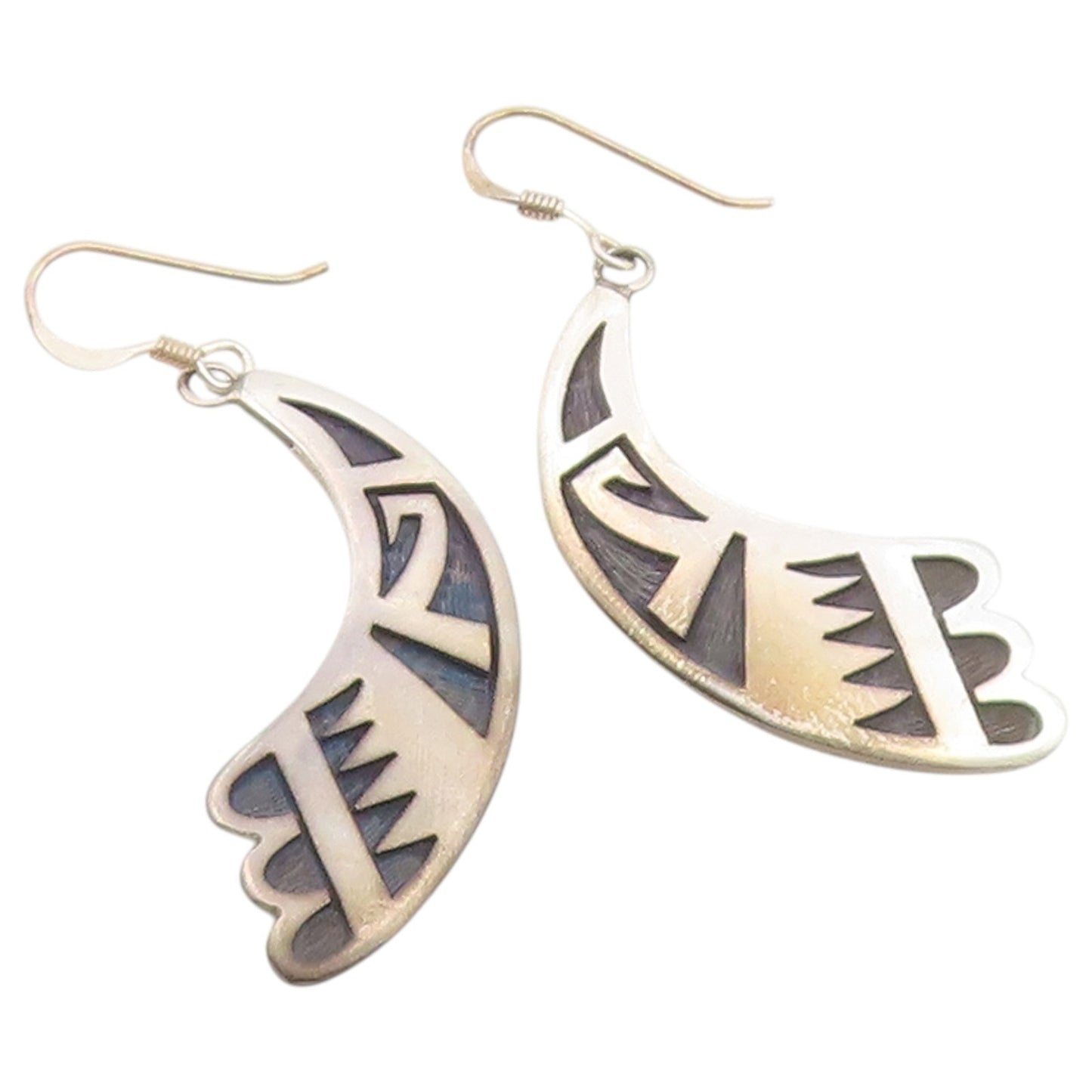 925 Sterling Silver Vintage Earrings SOUTHWESTERN Storyteller Dangle  EG14483