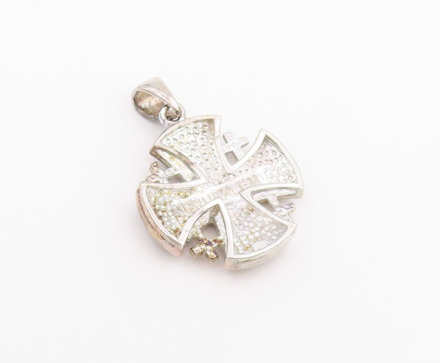 925 Sterling Silver Vintage Pendant Black & White CZ Jerusalem Cross  PT26362