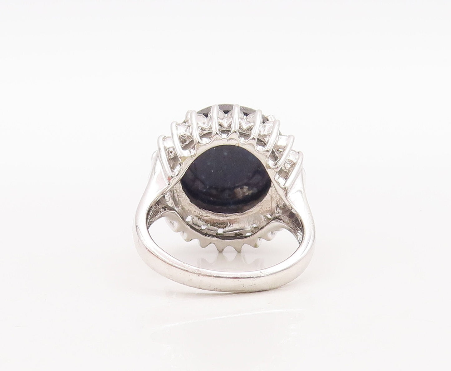 925 Sterling Silver Vintage Ring Large Round Sapphire Halo Topaz  Sz 7  RG29503