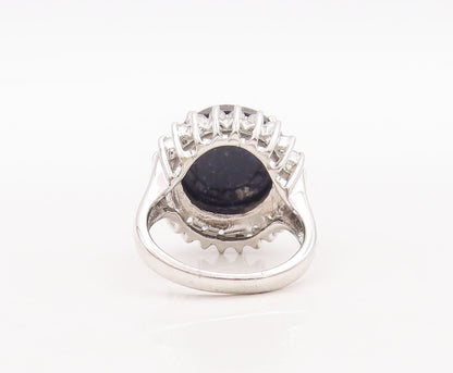 925 Sterling Silver Vintage Ring Large Round Sapphire Halo Topaz  Sz 7  RG29503