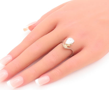 925 Sterling Silver Vintage Ring Swirled Shank Drop Cut CZ  Sz 6  RG28308