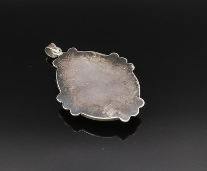 DAVID ALLENDE 925 Silver  Vintage Beaded Edge Green Jasper Pendant  PT21523