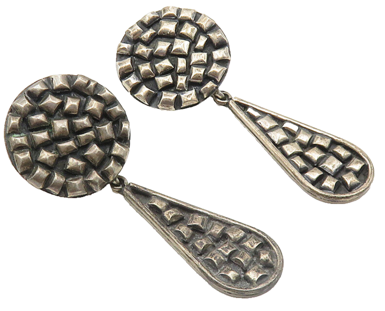 MEXICO 925 Sterling Silver  Vintage Oxidized Linked Dangle Earrings  EG5852