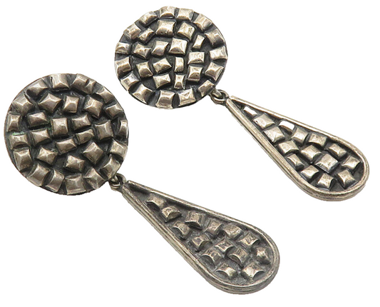 MEXICO 925 Sterling Silver  Vintage Oxidized Linked Dangle Earrings  EG5852