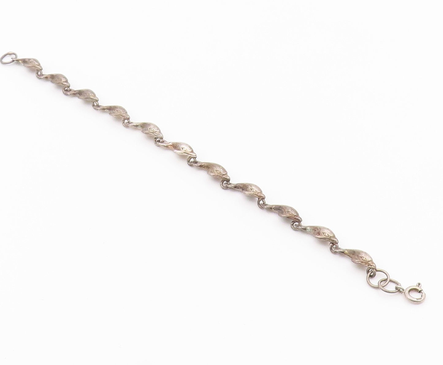 925 Sterling Silver  Vintage Dark Tone Dolphin Motif Chain Bracelet  BT6197