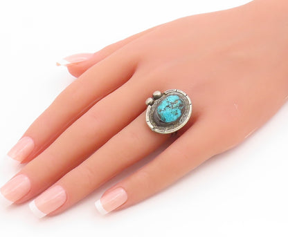 925 Sterling Silver Vintage Ring NAVAJO Cabochon Turquoise Band  Sz 6.5  RG35524
