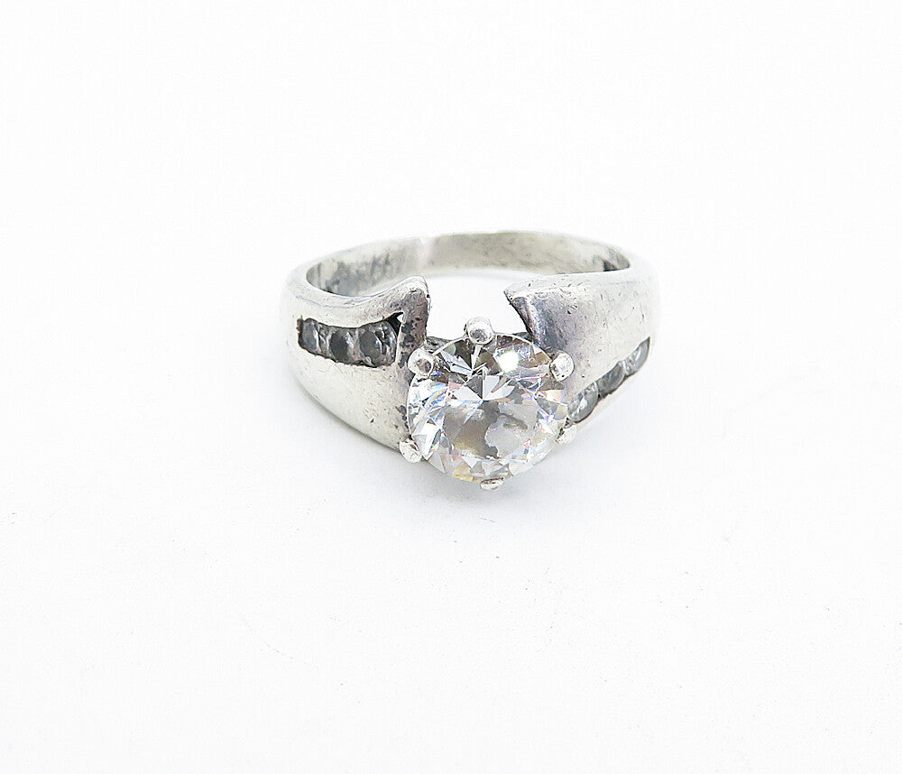 SETA 925 Silver  Vintage Cubic Zirconia Solitaire Accent Ring Sz 8.5  RG4725