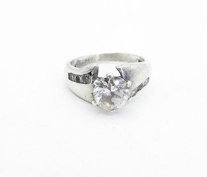 SETA 925 Silver  Vintage Cubic Zirconia Solitaire Accent Ring Sz 8.5  RG4725