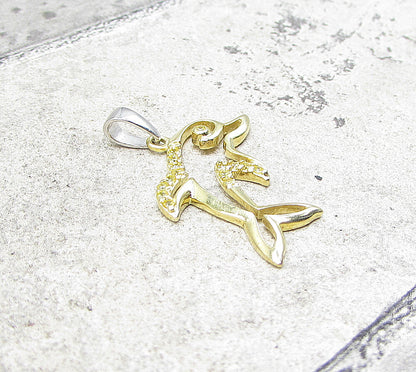 Gold Over 925 Sterling Silver Cubic Zirconia Dolphin Drop Pendant PT1361
