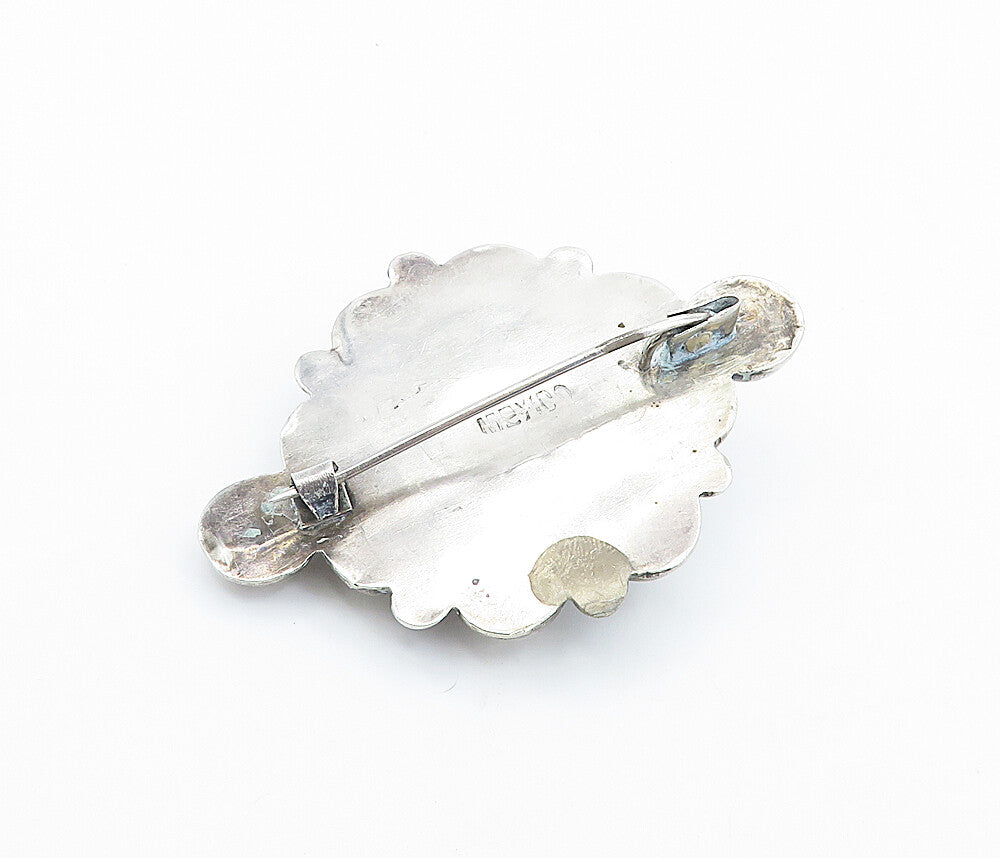 MEXICO 925 Sterling Silver  Vintage Antique Cabochon Agate Brooch Pin  BP1343