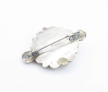 MEXICO 925 Sterling Silver  Vintage Antique Cabochon Agate Brooch Pin  BP1343