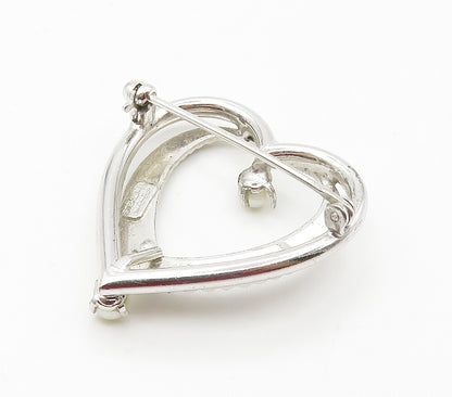 CARL ART 925 Sterling Silver  Petite Pearls Love Heart Brooch Pin  BP6077