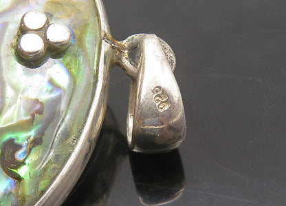 925 Sterling Silver Vintage Abalone Shell Double Sided Floral Pendant PT18133
