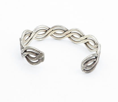 MEXICO 925 Sterling Silver  Vintage Dark Tone Infinity Cuff Bracelet  BT1815