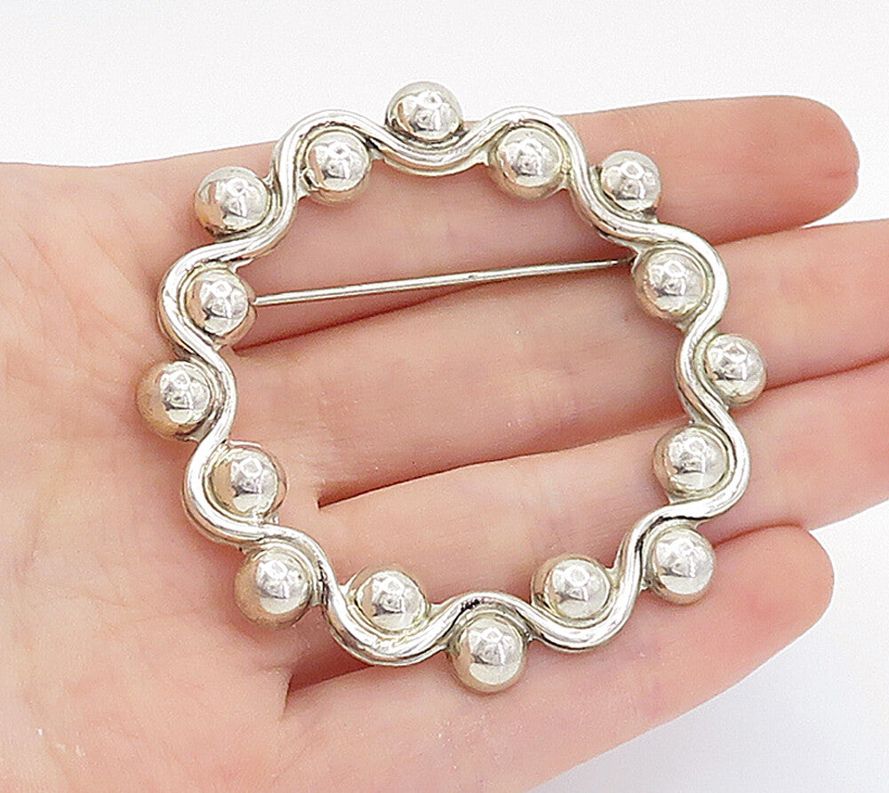 MEXICO 925 Sterling Silver  Vintage Swirl Dome Pattern Round Brooch Pin BP2728