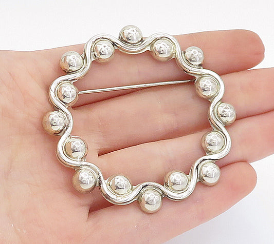 MEXICO 925 Sterling Silver  Vintage Swirl Dome Pattern Round Brooch Pin BP2728