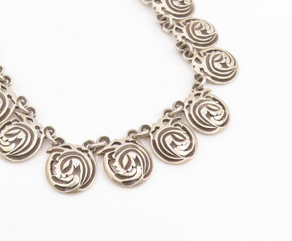 925 Sterling Silver Vintage Necklace CASA FIGUEROA Spiral Medallion Link  NE4752