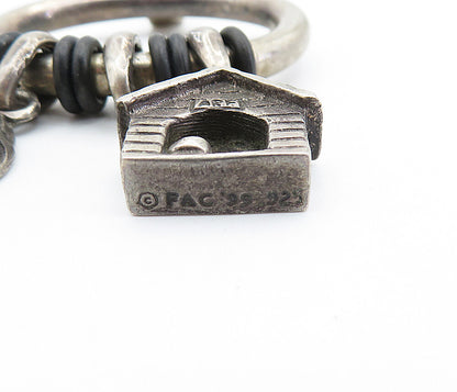 925 Sterling Silver  Vintage Dog House & Bowl Charmed Slide Pendant  PT4054