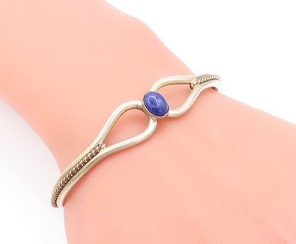 925 Sterling Silver Vintage Bracelet Twisted Rope Cutout Lapis Lazuli  BT10311