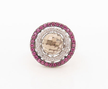 925 Sterling Silver Vintage Ring Smoky Quartz Halo 2 Tone Topaz  Sz 7  RG29992