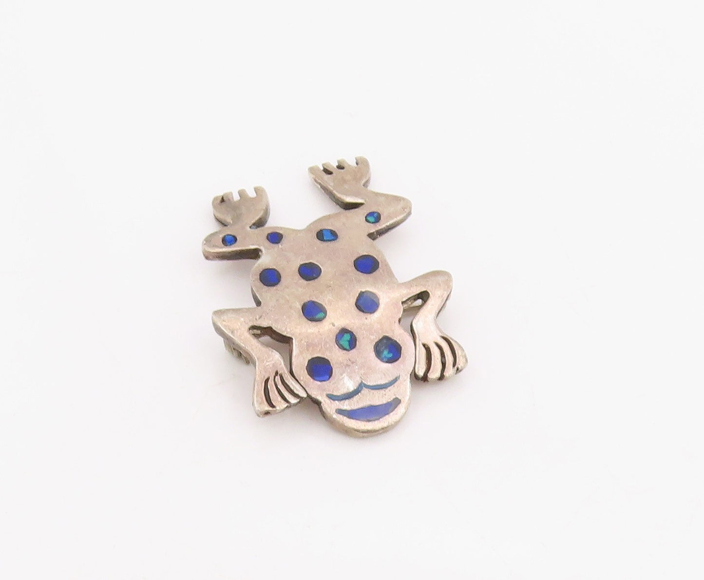 925 Sterling Silver Vintage Brooch Pin Lapis Lazuli Inlay Leaping Frog  BP12306