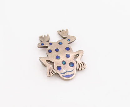 925 Sterling Silver Vintage Brooch Pin Lapis Lazuli Inlay Leaping Frog  BP12306