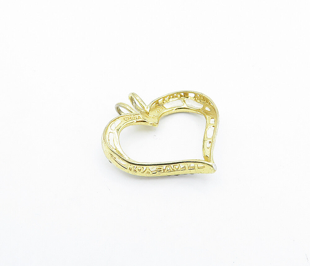 925 Sterling Silver  Topaz Golf Plated Open Love Heart Drop Pendant  PT2765