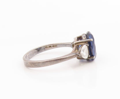 925 Sterling Silver Vintage Ring Classic Blue & White CZ Band  Sz 10  RG36259