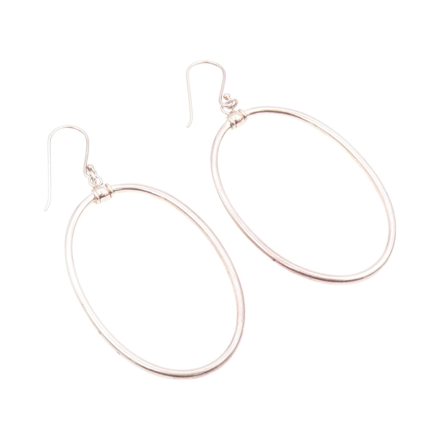 925 Sterling Silver Vintage Earrings Dangling Large Solid Oval Ring  EG13363
