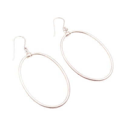925 Sterling Silver Vintage Earrings Dangling Large Solid Oval Ring  EG13363