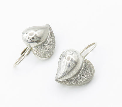 925 Sterling Silver  Vintage  Shiny Frosted Love Heart Drop Earrings  EG7610