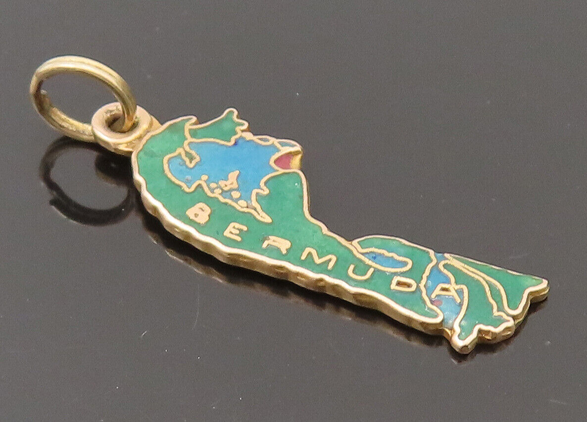 10K GOLD  Vintage Enamel Bermuda Map Souvenir Pendant  GP579