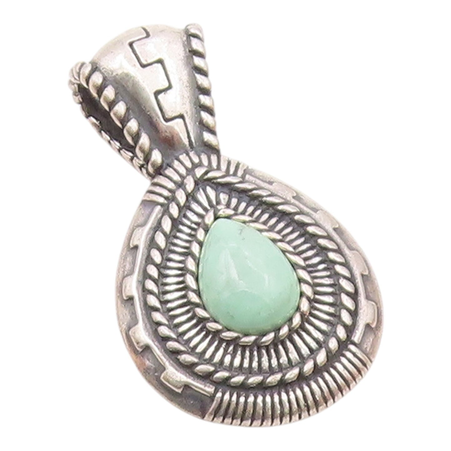 CAROLYN POLLACK 925 Silver  Vintage Ribbed & Rope Turquoise Pendant  PT21771