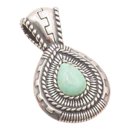 CAROLYN POLLACK 925 Silver  Vintage Ribbed & Rope Turquoise Pendant  PT21771