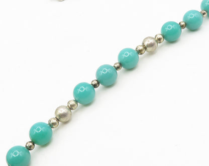 925 Sterling Silver  Vintage Jade Ball Beaded Pattern Chain Necklace  NE3155