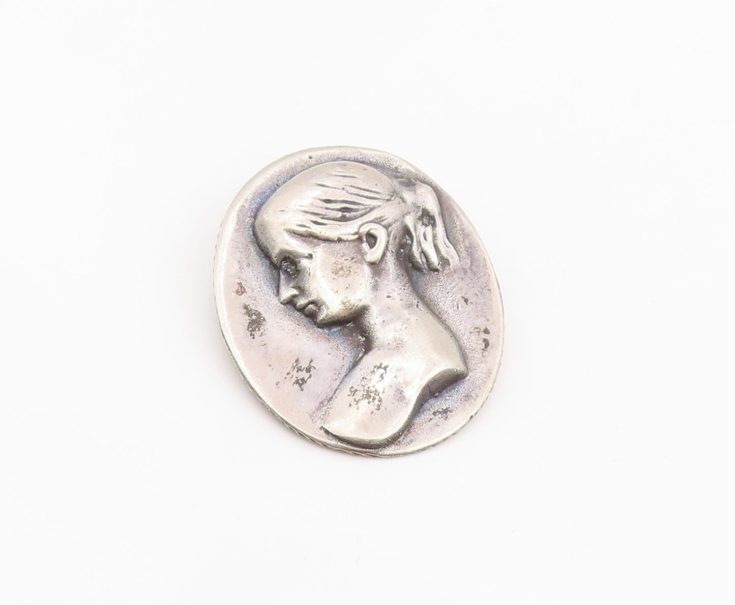 925 Sterling Silver Vintage Brooch Pin Modernist Carved Lady Profile  BP12367