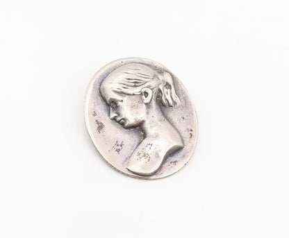 925 Sterling Silver Vintage Brooch Pin Modernist Carved Lady Profile  BP12367