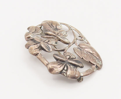 DANECRAFT 925 Silver  Vintage Fashion Flower Cutout Oval Brooch Pin  BP10176