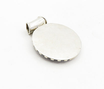 925 Sterling Silver  Vintage Lapis Lazuli Pattern Round Slide Pendant  PT6414