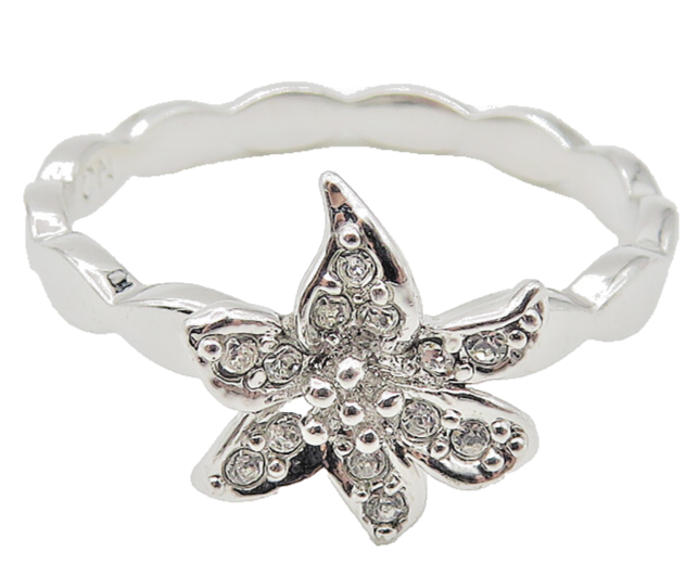 925 Sterling Silver  Sparkling Topaz Flower Motif Band Ring Sz 7  RG10754