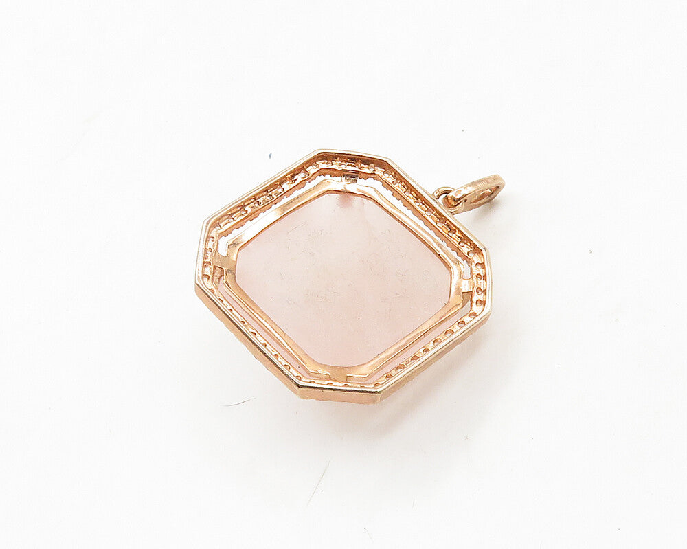 925 Silver  Rose Quartz & Cubic Zirconia Rose Gold Plated Pendant  PT15256
