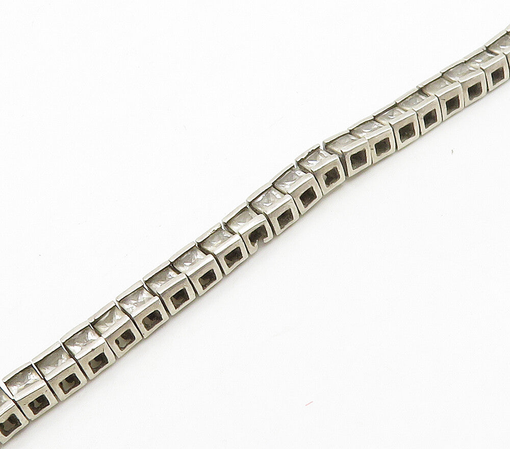925 Sterling Silver  Vintage White Topaz Box Link Chain Bracelet  BT6213