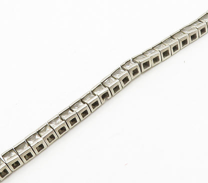 925 Sterling Silver  Vintage White Topaz Box Link Chain Bracelet  BT6213