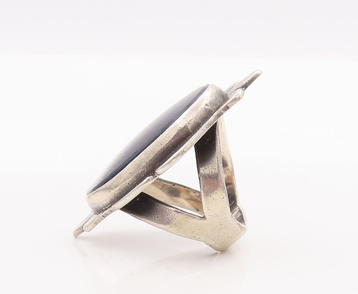 925 Sterling Silver Vintage Ring NAVAJO Large Oval Dark Blue Onyx  Sz 5  RG28487