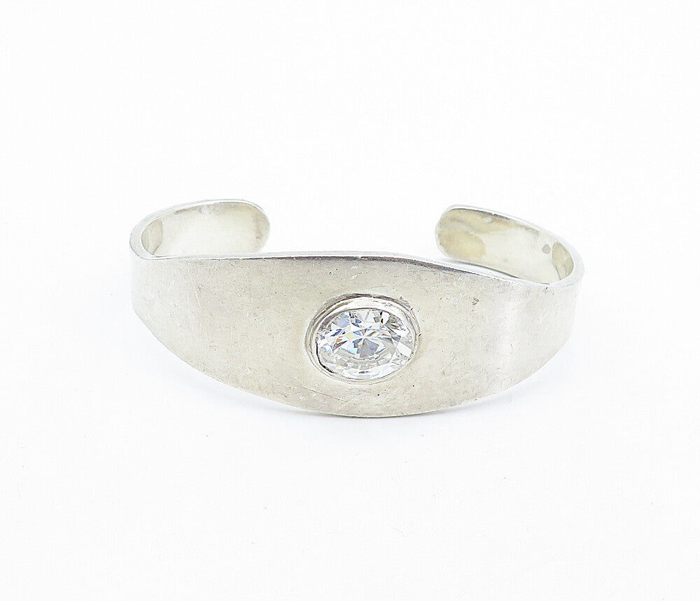 MEXICO 925 Sterling Silver  Vintage Cubic Zirconia Shiny Cuff Bracelet  BT2676