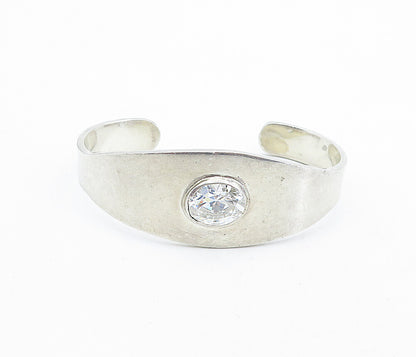 MEXICO 925 Sterling Silver  Vintage Cubic Zirconia Shiny Cuff Bracelet  BT2676