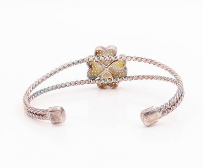 925 Sterling Silver Vintage Bracelet Designer CZ Inlay Flower Cuff  BT11015