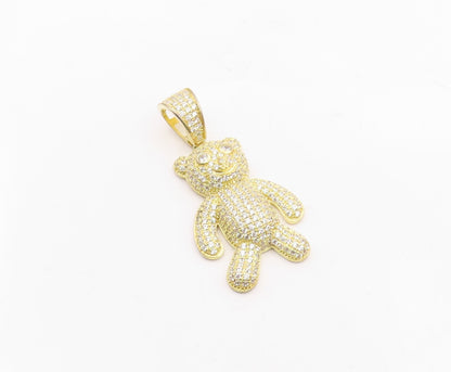 925 Silver  Vintage Shiny Cubic Zirconia Encrusted Teddy Bear Pendant  PT18348