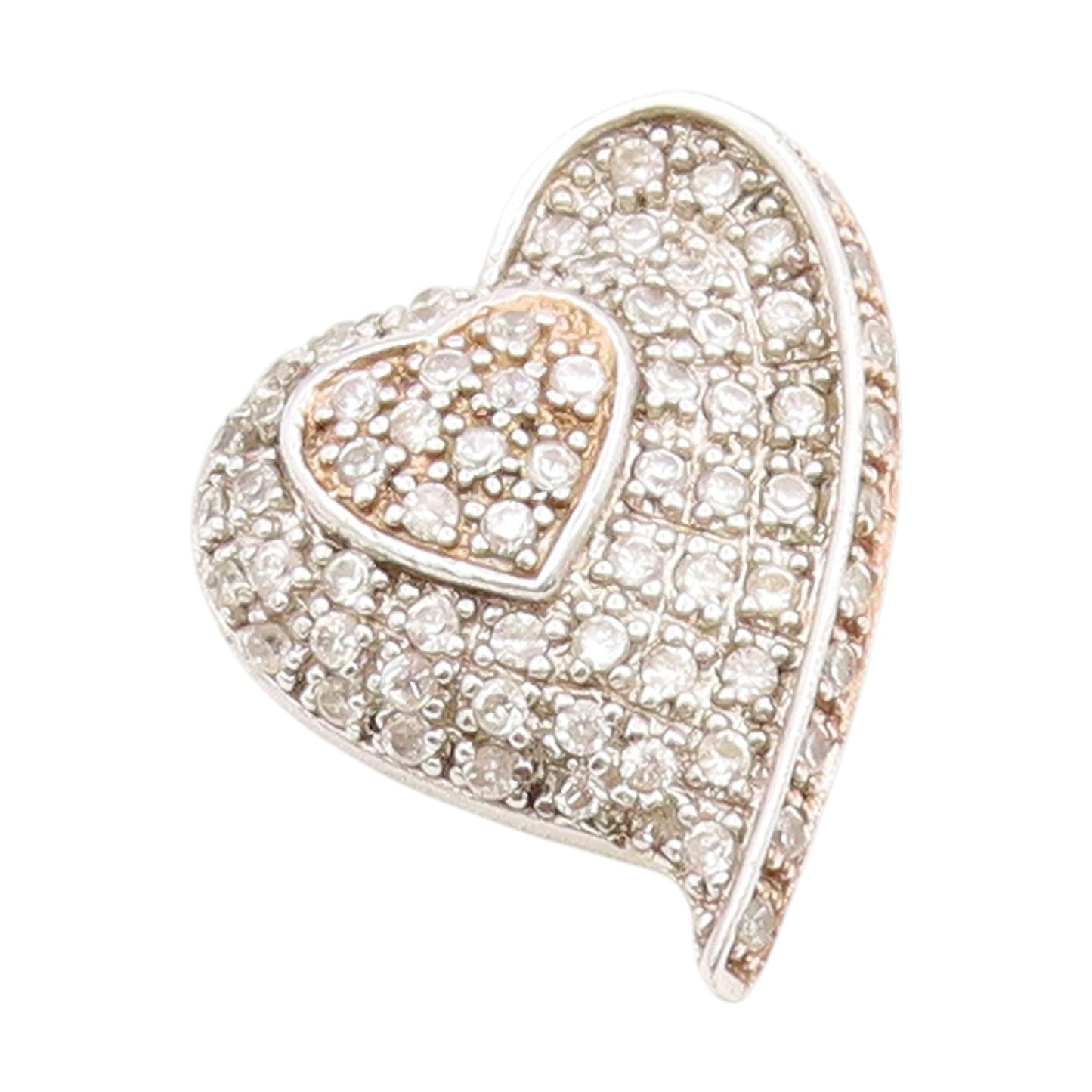 925 Sterling Silver Vintage Pendant Cluster CZ Double Love Heart Charm  PT25821