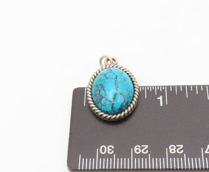 925 Sterling Silver Vintage Pendant CAROLYN POLLACK Oval Blue Turquoise  PT22580